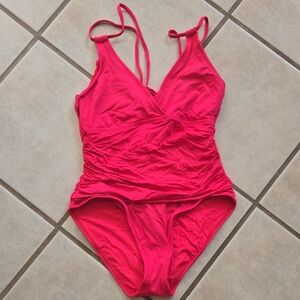 La Blanca Bright Pink Orange Red One-Piece Swimsuit Sz 10